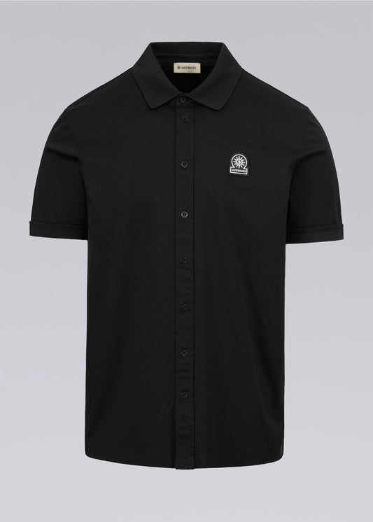 SANDBANKS BADGE LOGO INTERLOCK COTTON BUTTON UP POLO SHIRT BLACK XL RRP £155 BNWT (Copy)