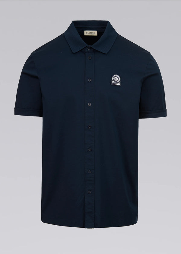SANDBANKS FULL BUTTON INTERLOCK COTTON POLO SHIRT NAVY BLUE 3XL RRP £155 BNWT