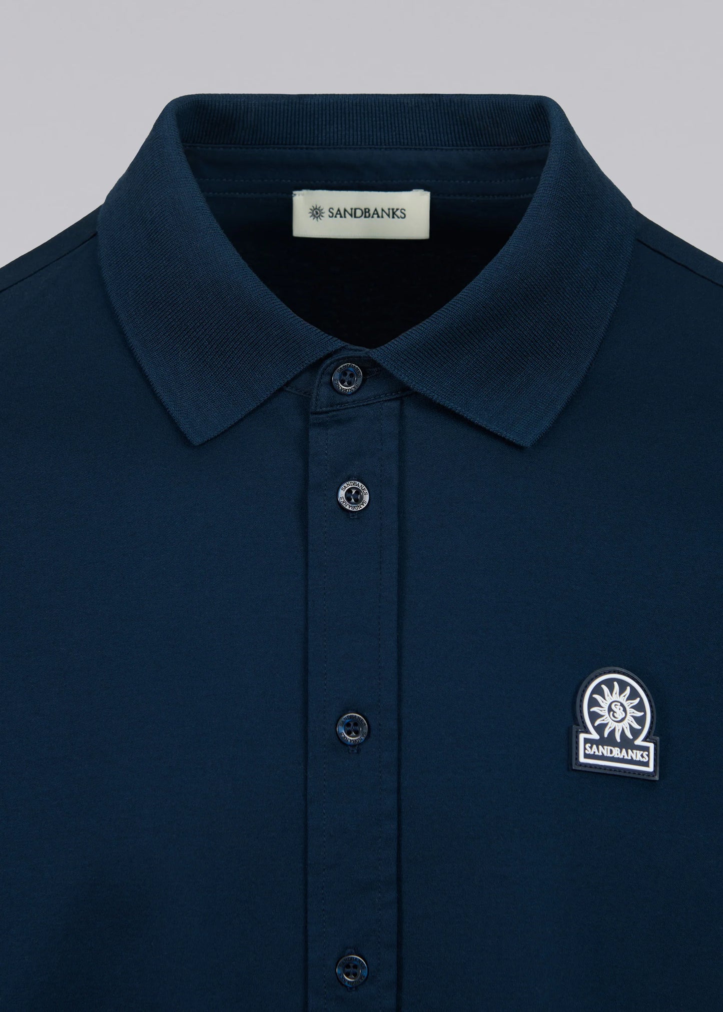 SANDBANKS BADGE LOGO INTERLOCK COTTON BUTTON UP POLO SHIRT NAVY XL RRP £155 BNWT (Copy) (Copy)