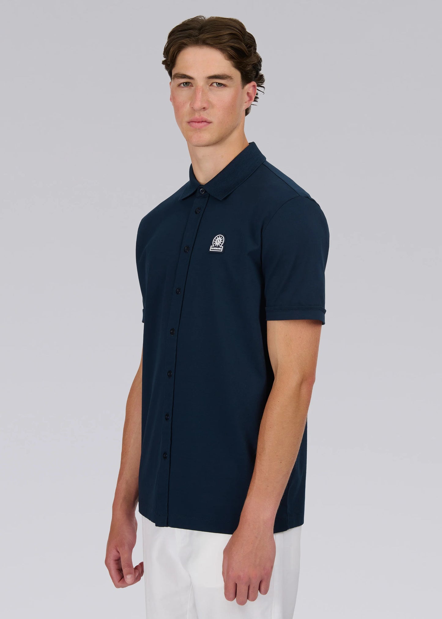 SANDBANKS BADGE LOGO INTERLOCK COTTON BUTTON UP POLO SHIRT NAVY XL RRP £155 BNWT (Copy) (Copy)
