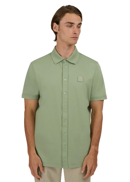 SANDBANKS FULL BUTTON INTERLOCK COTTON POLO SHIRT SAGE GREEN RRP £155 BNWT