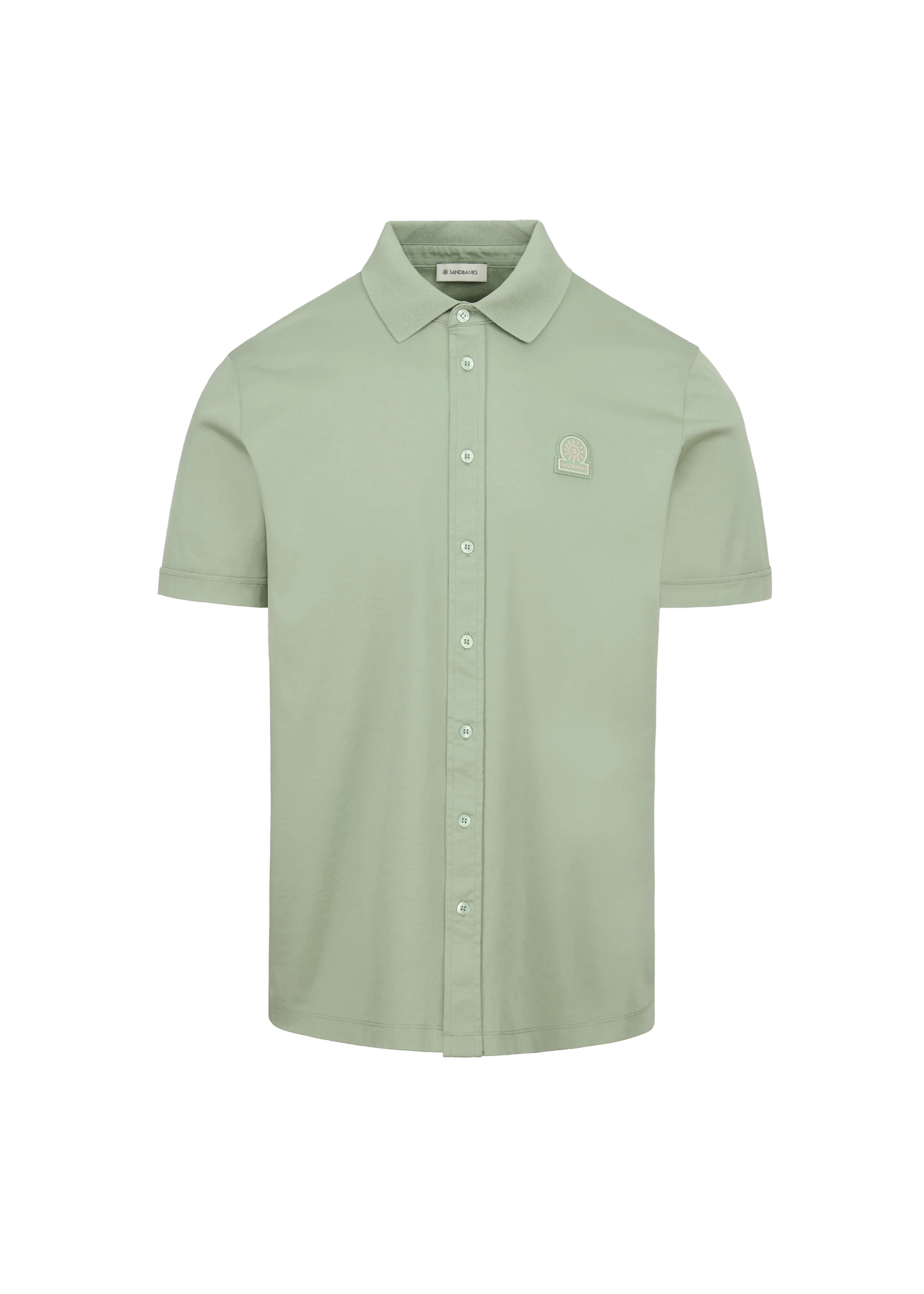 SANDBANKS FULL BUTTON INTERLOCK COTTON POLO SHIRT SAGE GREEN RRP £155 BNWT