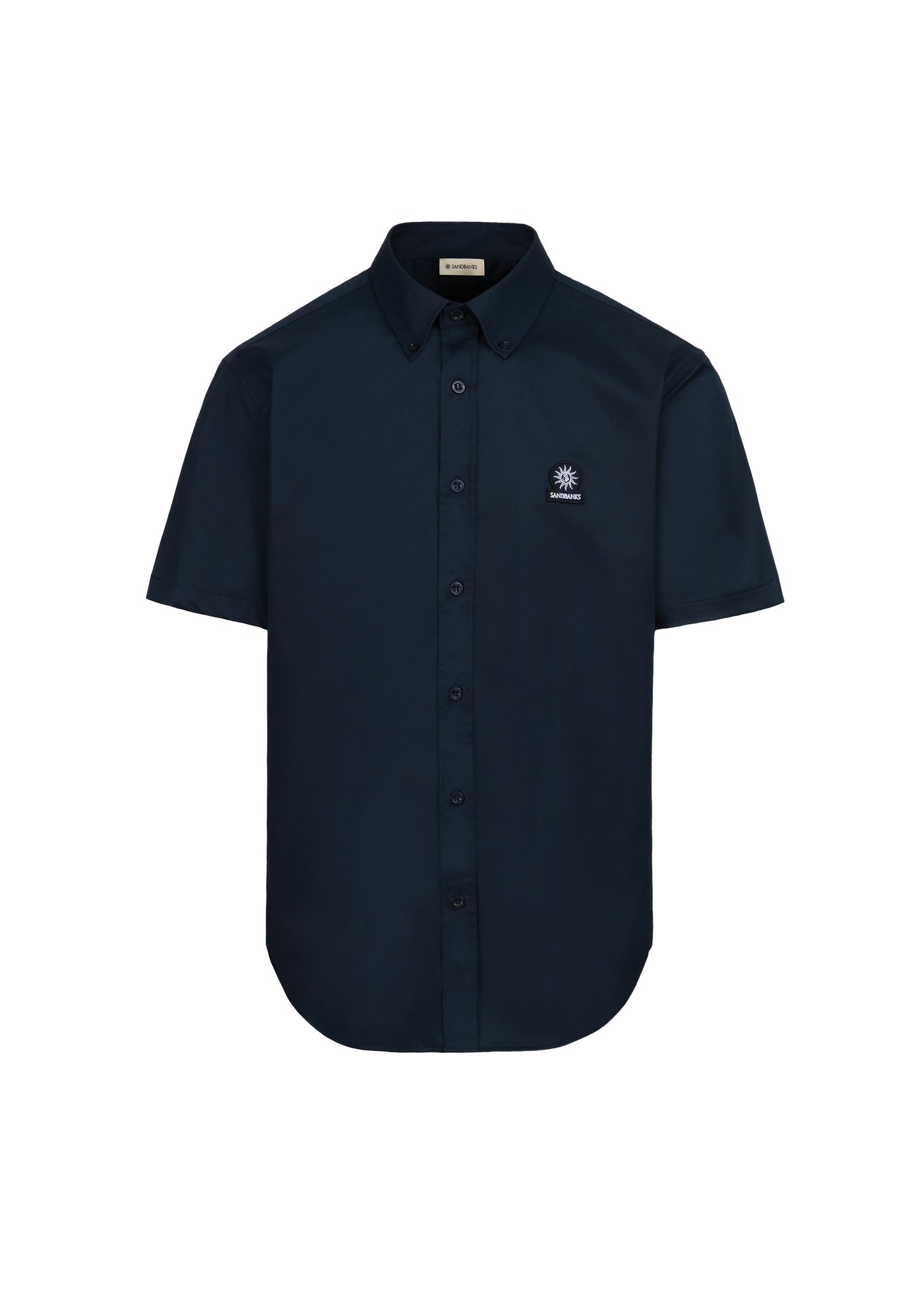 SANDBANKS LOGO SHORT SLEEVE COTTON POPLIN SHIRT NAVY BLUE RRP £155 BNWT