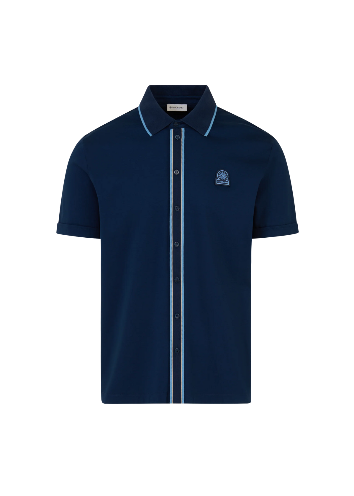 SANDBANKS CONTRAST TIPPED INTERLOCK COTTON SHIRT NAVY 2XL RRP £165 BNWT