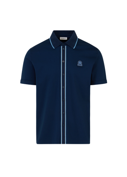 SANDBANKS CONTRAST TIPPED INTERLOCK COTTON SHIRT NAVY 2XL RRP £165 BNWT