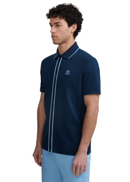 SANDBANKS CONTRAST TIPPED INTERLOCK COTTON SHIRT NAVY 2XL RRP £165 BNWT