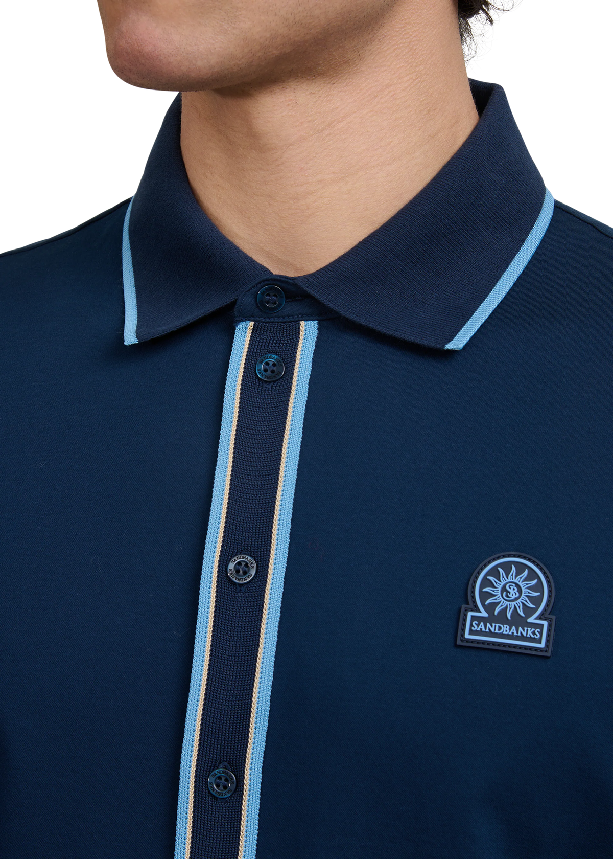 SANDBANKS CONTRAST TIPPED INTERLOCK COTTON SHIRT NAVY 2XL RRP £165 BNWT