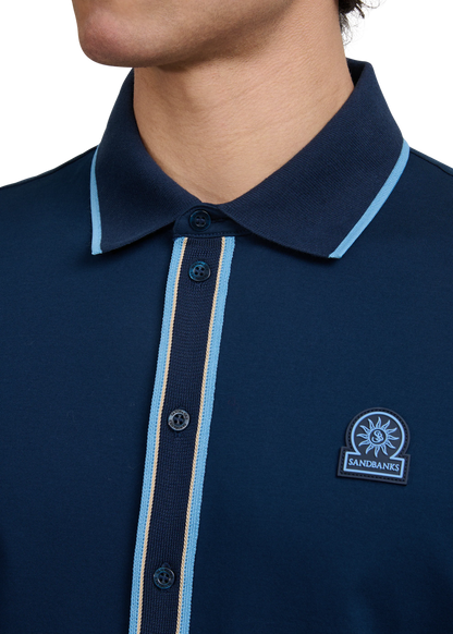 SANDBANKS CONTRAST TIPPED INTERLOCK COTTON SHIRT NAVY 2XL RRP £165 BNWT