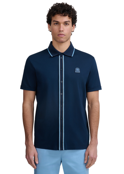 SANDBANKS CONTRAST TIPPED INTERLOCK COTTON SHIRT NAVY 2XL RRP £165 BNWT