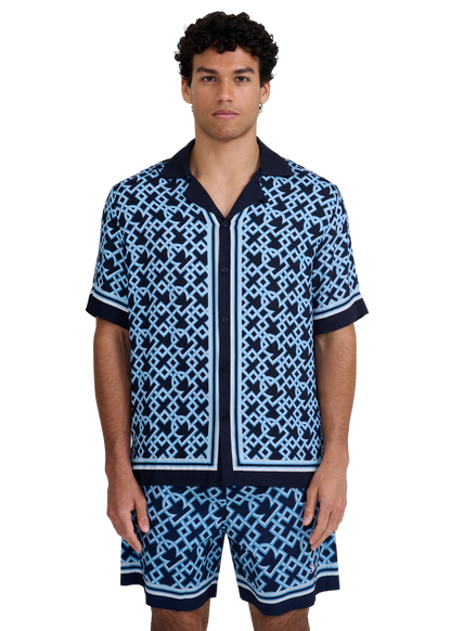 SANDBANKS MOSAIC RESORT VISCOSE SHIRT NAVY LARGE RRP £195 BNWT