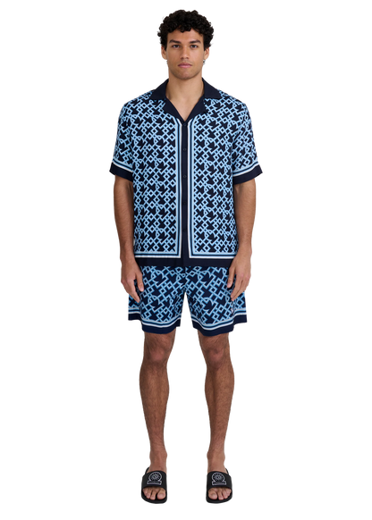 SANDBANKS MOSAIC RESORT VISCOSE SHIRT NAVY LARGE RRP £195 BNWT