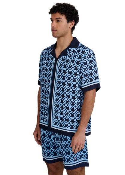 SANDBANKS MOSAIC RESORT VISCOSE SHIRT NAVY LARGE RRP £195 BNWT