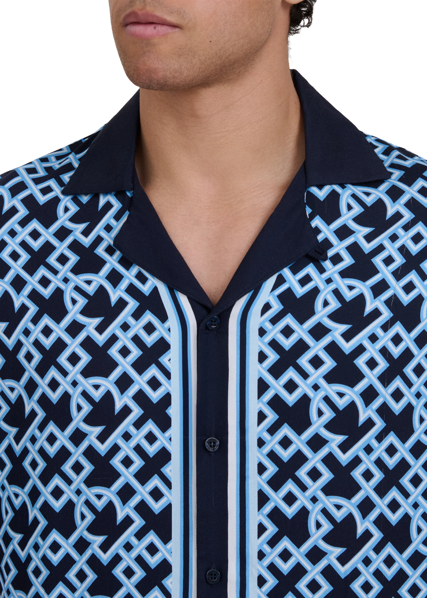 SANDBANKS MOSAIC RESORT VISCOSE SHIRT NAVY LARGE RRP £195 BNWT