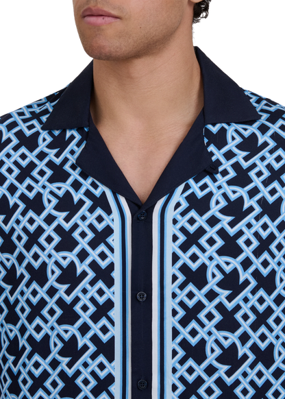 SANDBANKS MOSAIC RESORT VISCOSE SHIRT NAVY LARGE RRP £195 BNWT