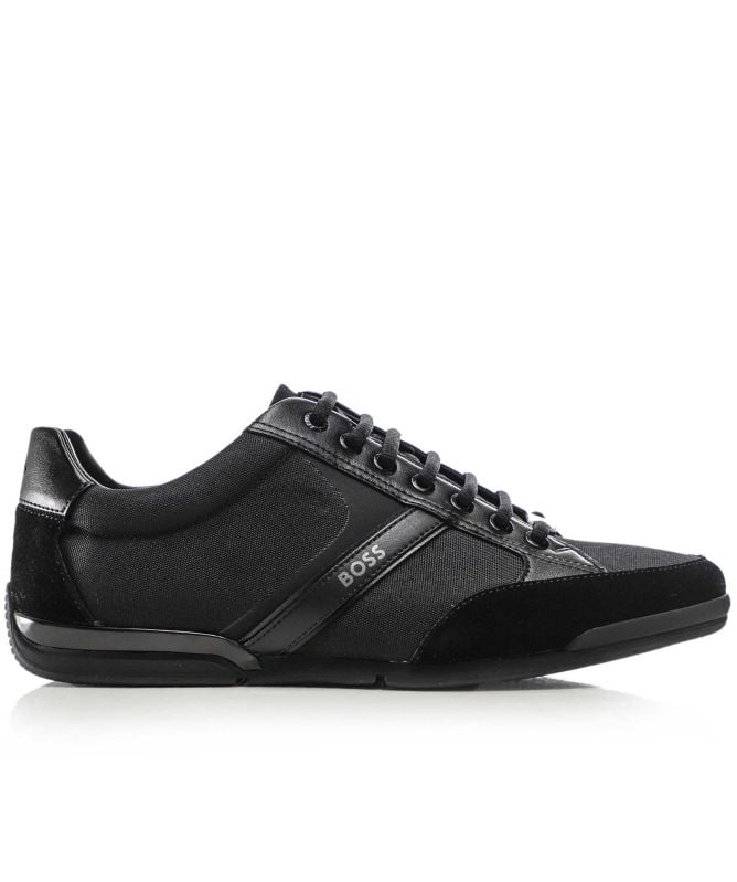 HUGO BOSS SATURN MIXED MEDIA LOW TOP TRAINERS BLACK UK 9 RRP £189 BNIB