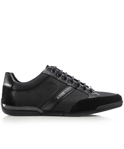 HUGO BOSS SATURN MIXED MEDIA LOW TOP TRAINERS BLACK UK 9 RRP £189 BNIB