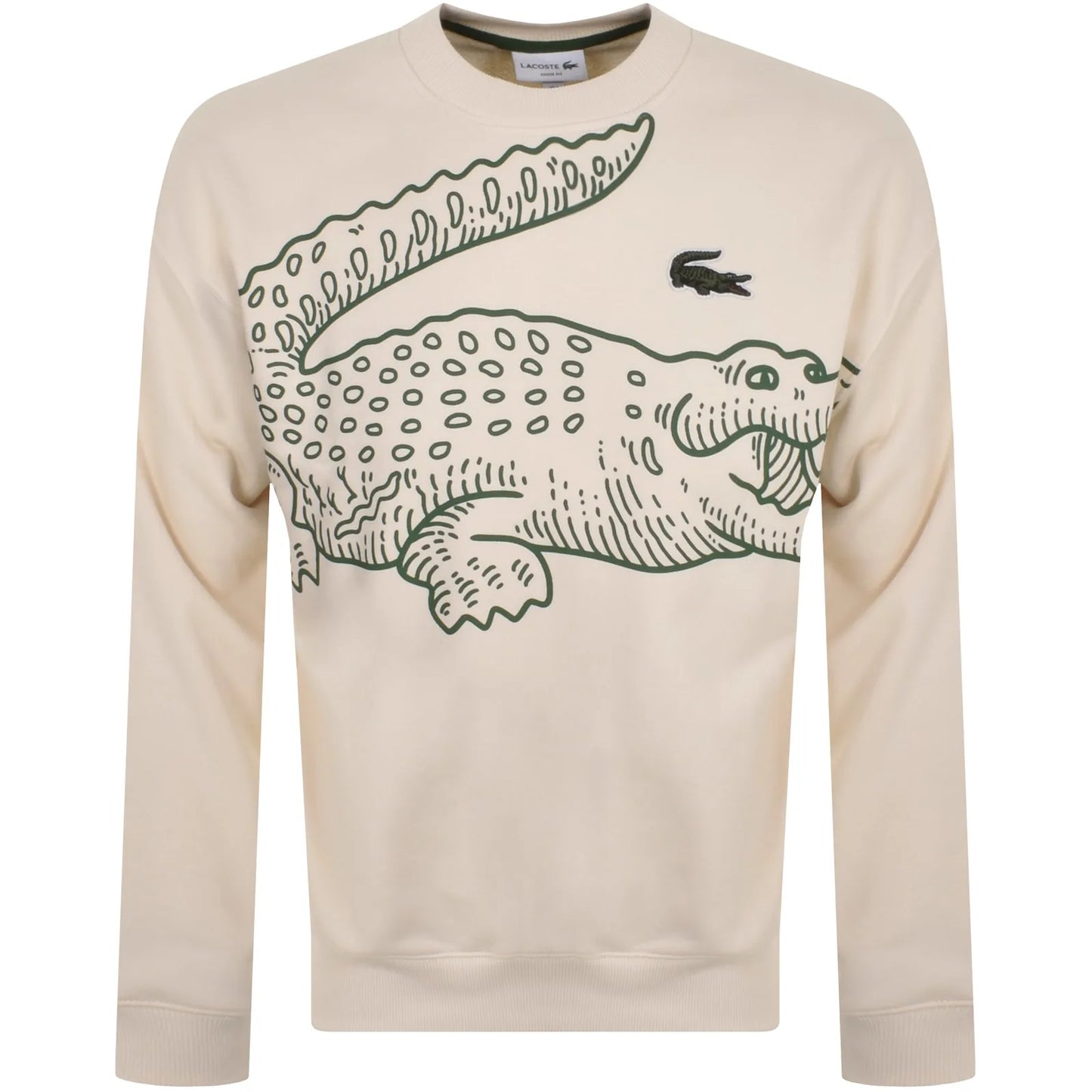 LACOSTE LARGE CROC LOGO CREW NECK COTTON SWEATSHIRT CREAM 2XL RRP £135 BNWT