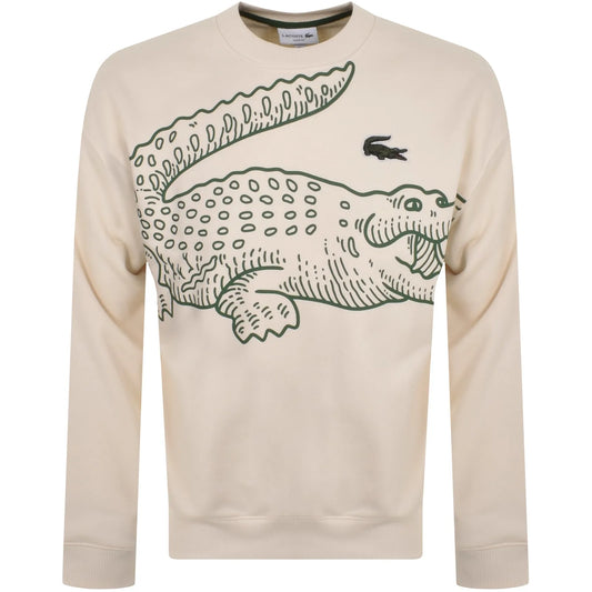LACOSTE LARGE CROC LOGO CREW NECK COTTON SWEATSHIRT CREAM 2XL RRP £135 BNWT