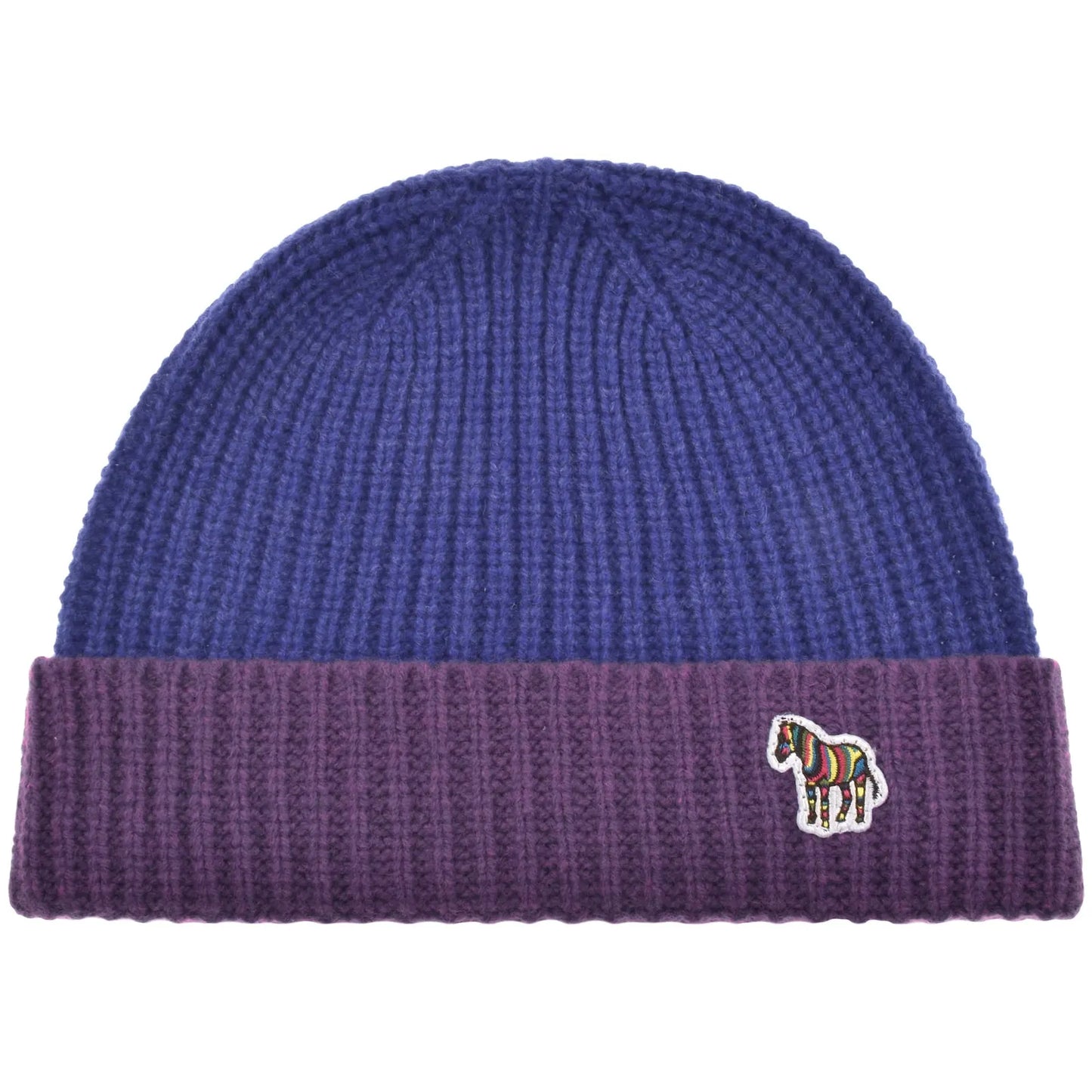 PAUL SMITH ZEBRA LOGO WOOL RIBBED BEANIE HAT BLUE & PURPLE RRP £70 BNWT