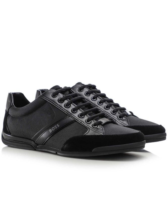 HUGO BOSS SATURN MIXED MEDIA LOW TOP TRAINERS BLACK UK 9 RRP £189 BNIB