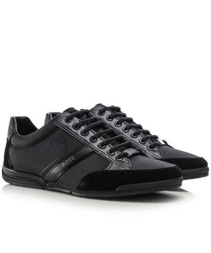 HUGO BOSS SATURN MIXED MEDIA LOW TOP TRAINERS BLACK UK 9 RRP £189 BNIB