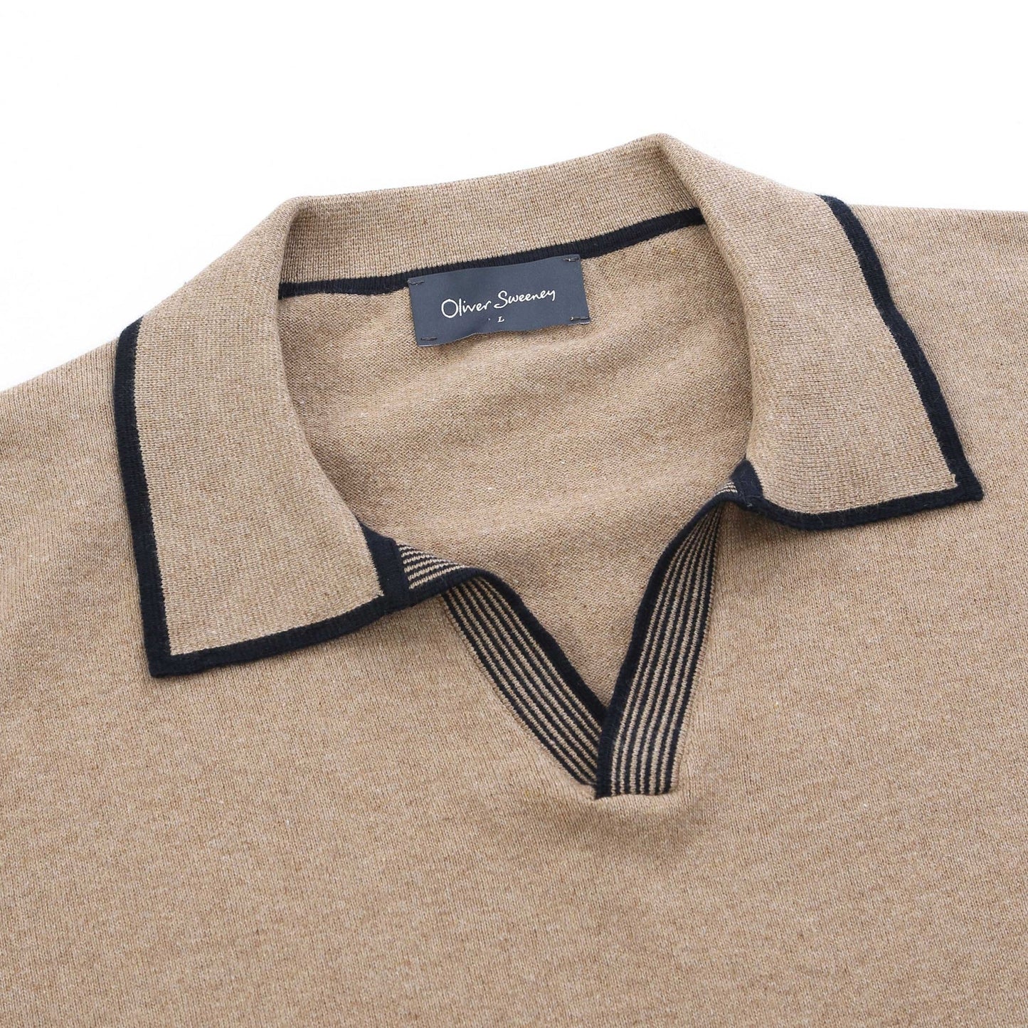 OLIVER SWEENEY GARRAS KNIT REVERE TIPPED POLO SHIRT CAMEL 2XL RRP £130 BNWT