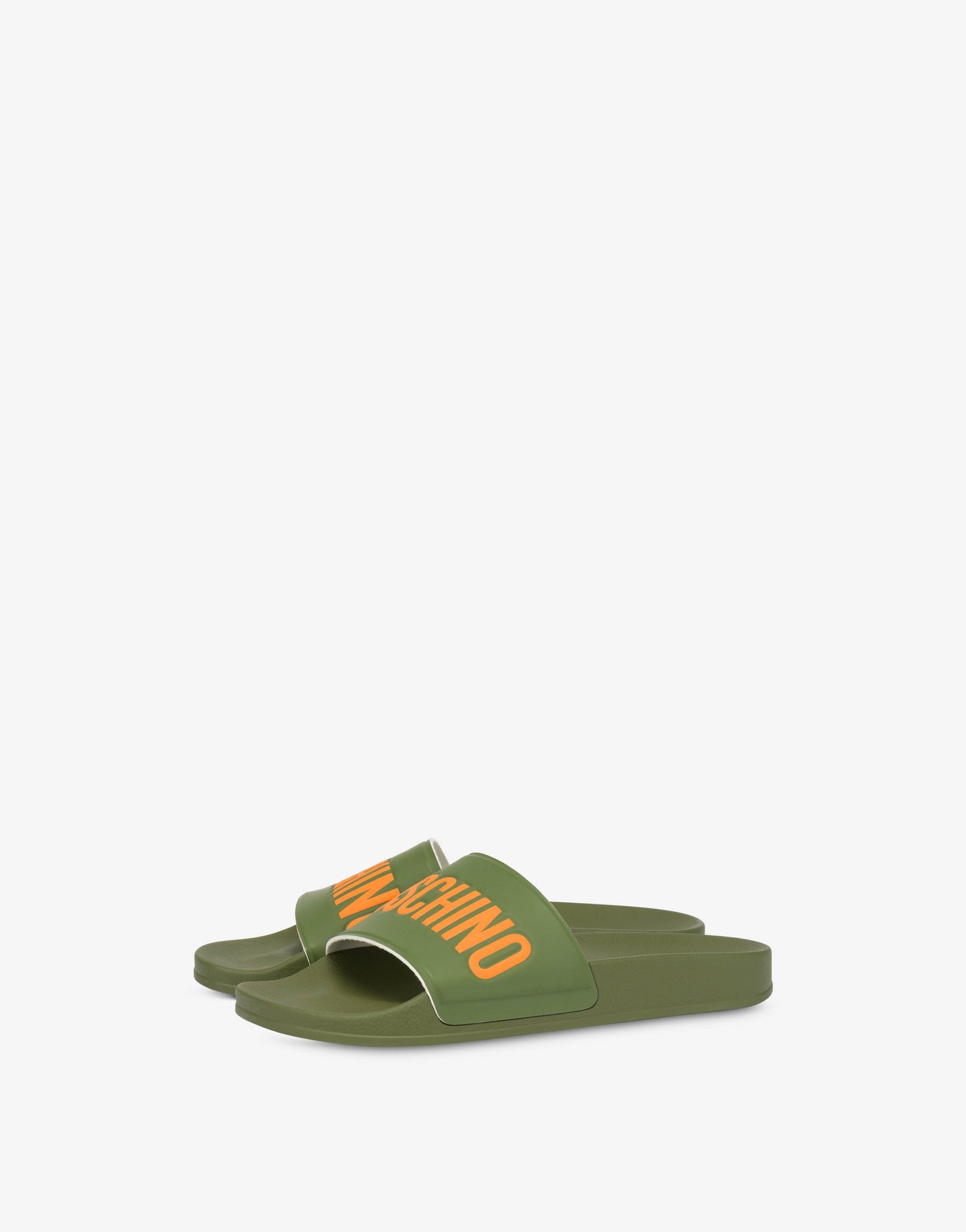 MOSCHINO MILITARY GREEN PVC STRAP SLIDES POOL BEACH UK 9 RRP £110 BRAND NEW