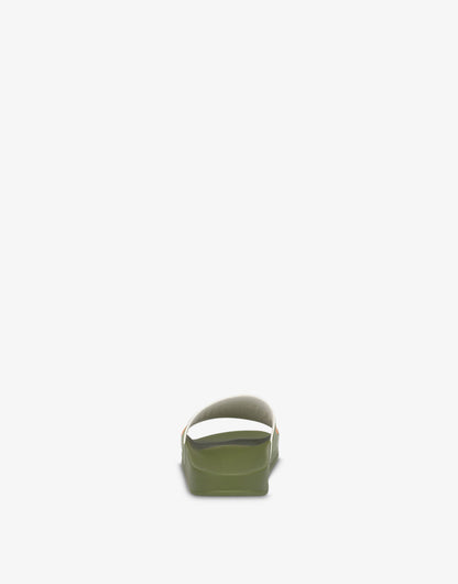 MOSCHINO MILITARY GREEN PVC STRAP SLIDES POOL BEACH UK 9 RRP £110 BRAND NEW