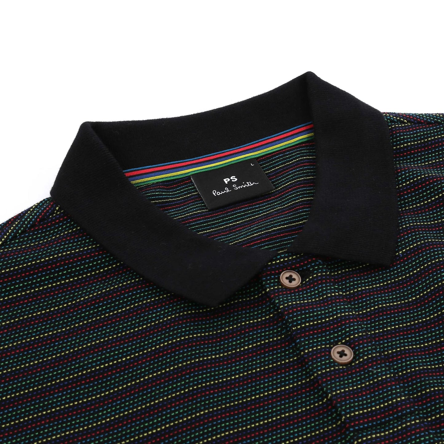 PAUL SMITH PS FINE STRIPES COTTON POLO SHIRT BLACK/MULTI COLOUR RRP £125 BNWT