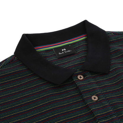 PAUL SMITH PS FINE STRIPES COTTON POLO SHIRT BLACK/MULTI COLOUR RRP £125 BNWT