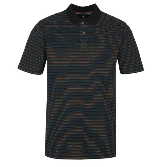 PAUL SMITH PS FINE STRIPES COTTON POLO SHIRT BLACK/MULTI COLOUR RRP £125 BNWT