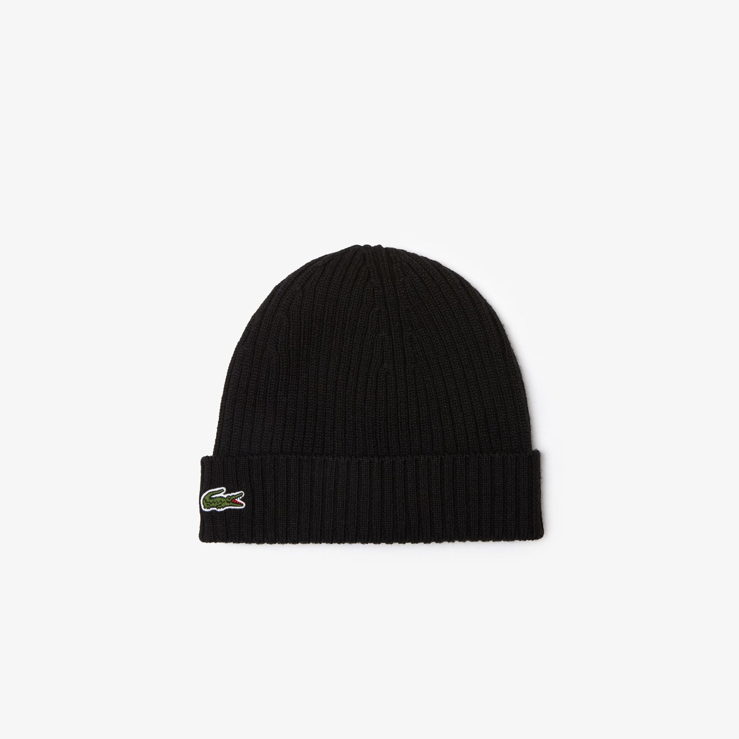 LACOSTE CROCODILE LOGO WOOL RIBBED BEANIE HAT BLACK RRP £50 BNWT