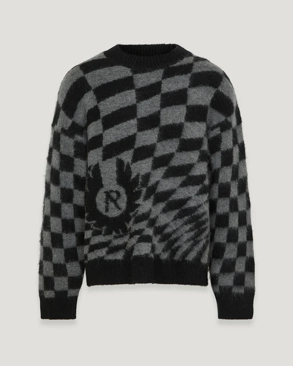 BELSTAFF x REPRESENT CHECKERBOARD CREW NECK JUMPER BLACK/GREY M/L RRP £195 BNWT