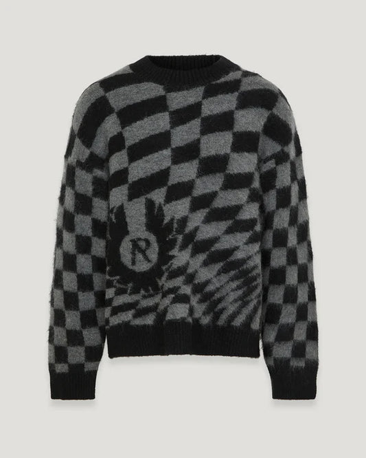 BELSTAFF x REPRESENT CHECKERBOARD CREW NECK JUMPER BLACK/GREY M/L RRP £195 BNWT