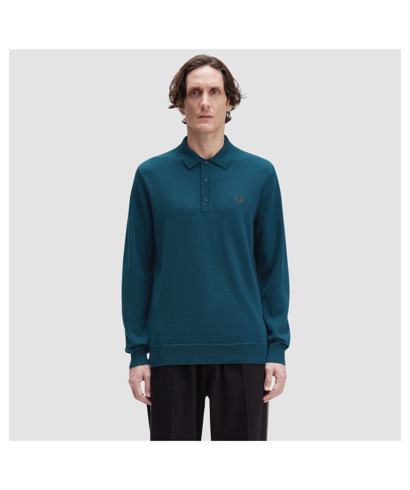 FRED PERRY MERINO WOOL BLEND KNIT POLO JUMPER DARK PETROL RRP £140 BNWT