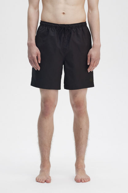 FRED PERRY SWIM SHORTS BLACK WITH COURT GREEN LOGO LARGE RRP £60