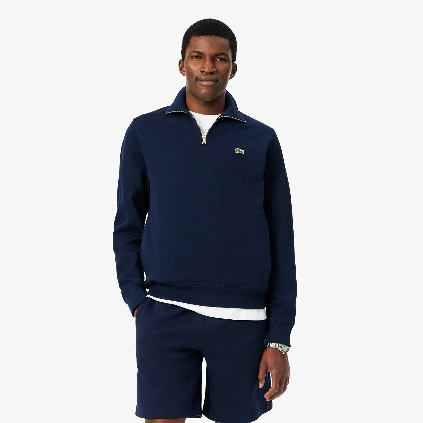LACOSTE QUARTER ZIP INTERLOCK COTTON SWEATSHIRT NAVY (5) LARGE RRP £120 BNWT
