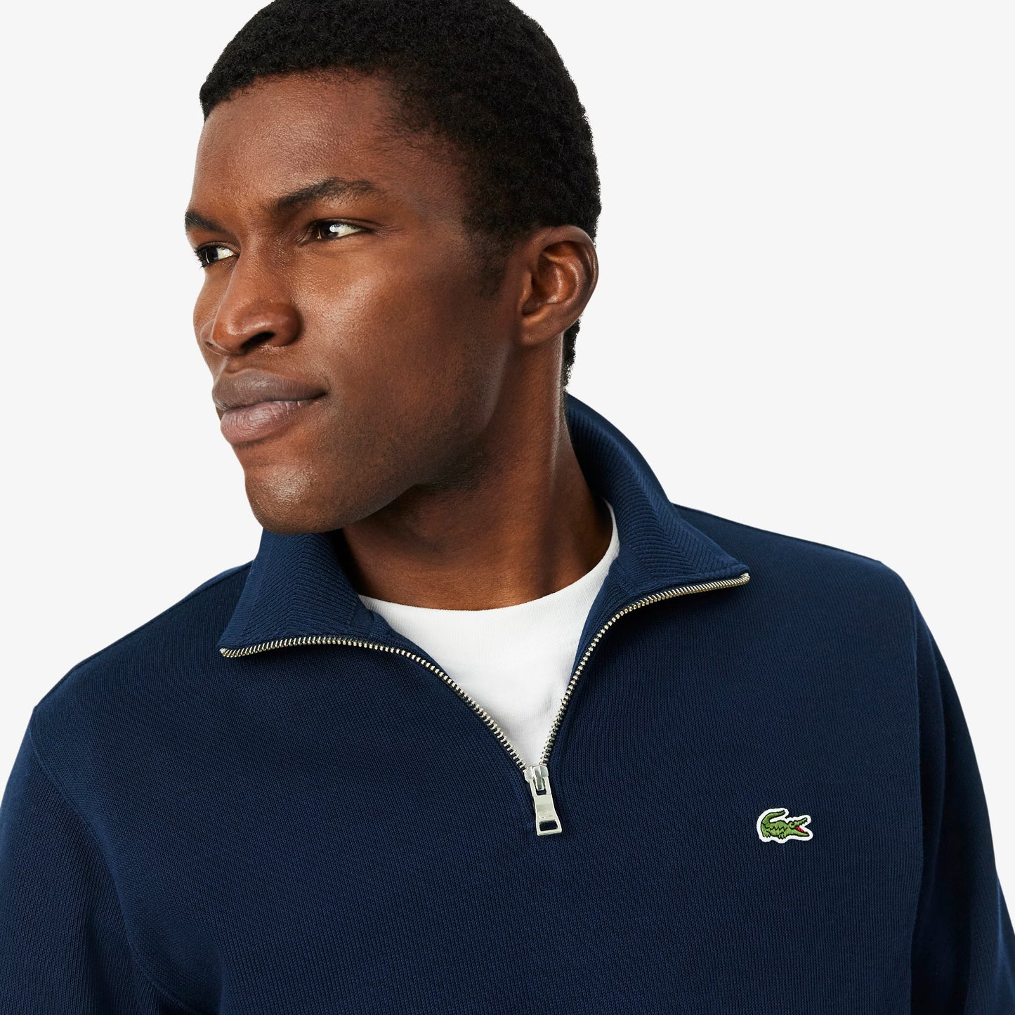 LACOSTE QUARTER ZIP INTERLOCK COTTON SWEATSHIRT NAVY (5) LARGE RRP £120 BNWT