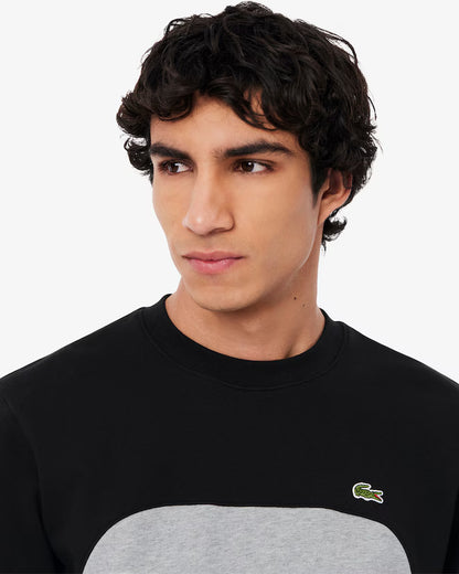 LACOSTE COLOUR BLOCK CREW NECK COTTON SWEATSHIRT BLACK/GREY 5XL RRP £120 BNWT