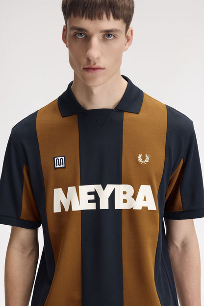 FRED PERRY X MEYBA PIQUE COTTON STRIPED POLO SHIRT BLACK/BROWN XL RRP £99 BNWT