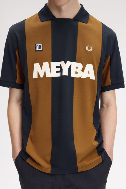 FRED PERRY X MEYBA PIQUE COTTON STRIPED POLO SHIRT BLACK/BROWN XL RRP £99 BNWT