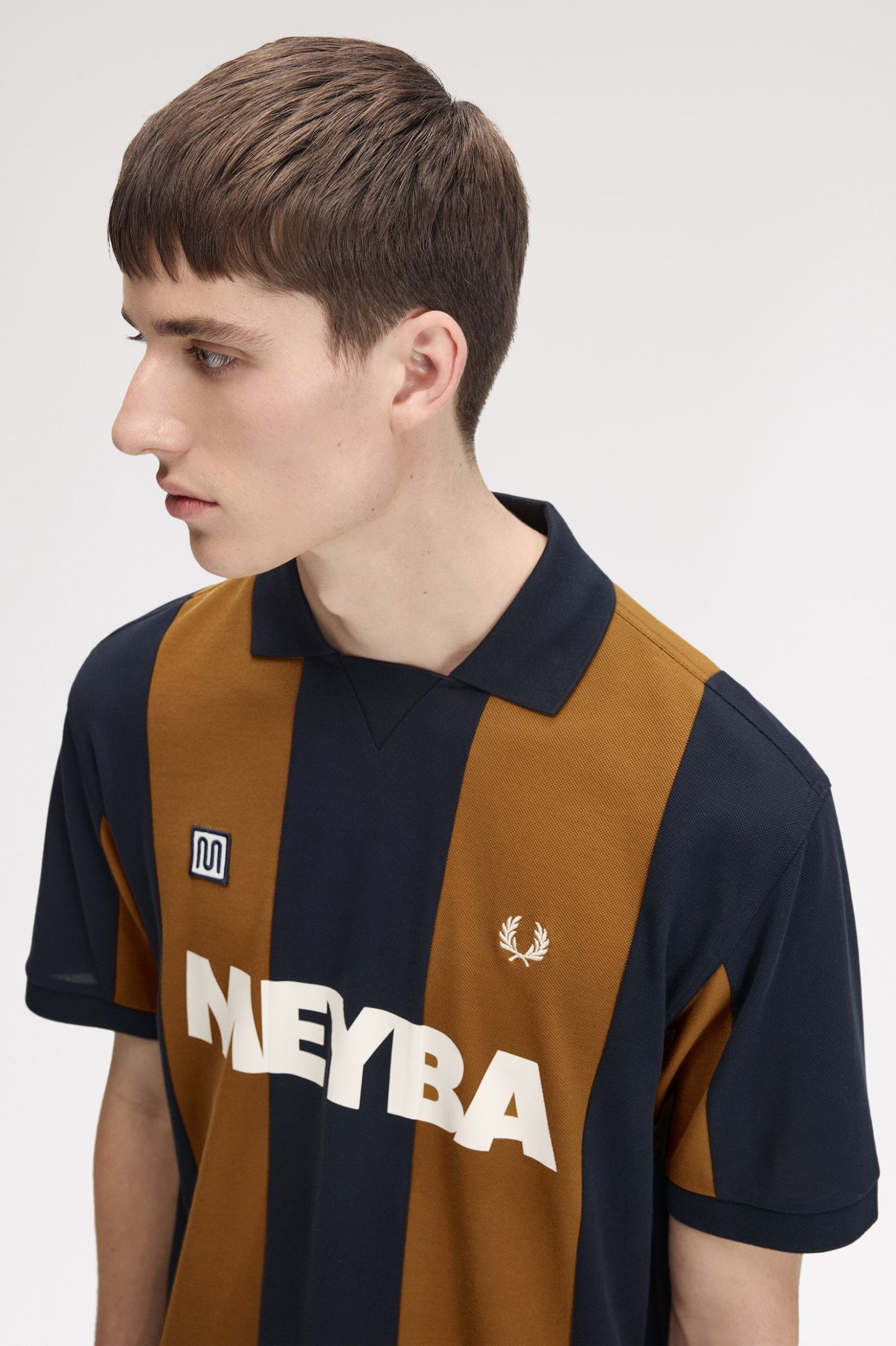 FRED PERRY X MEYBA PIQUE COTTON STRIPED POLO SHIRT BLACK/BROWN XL RRP £99 BNWT