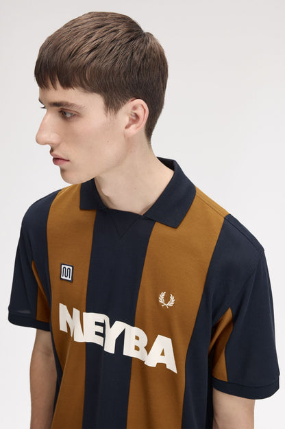 FRED PERRY X MEYBA PIQUE COTTON STRIPED POLO SHIRT BLACK/BROWN XL RRP £99 BNWT