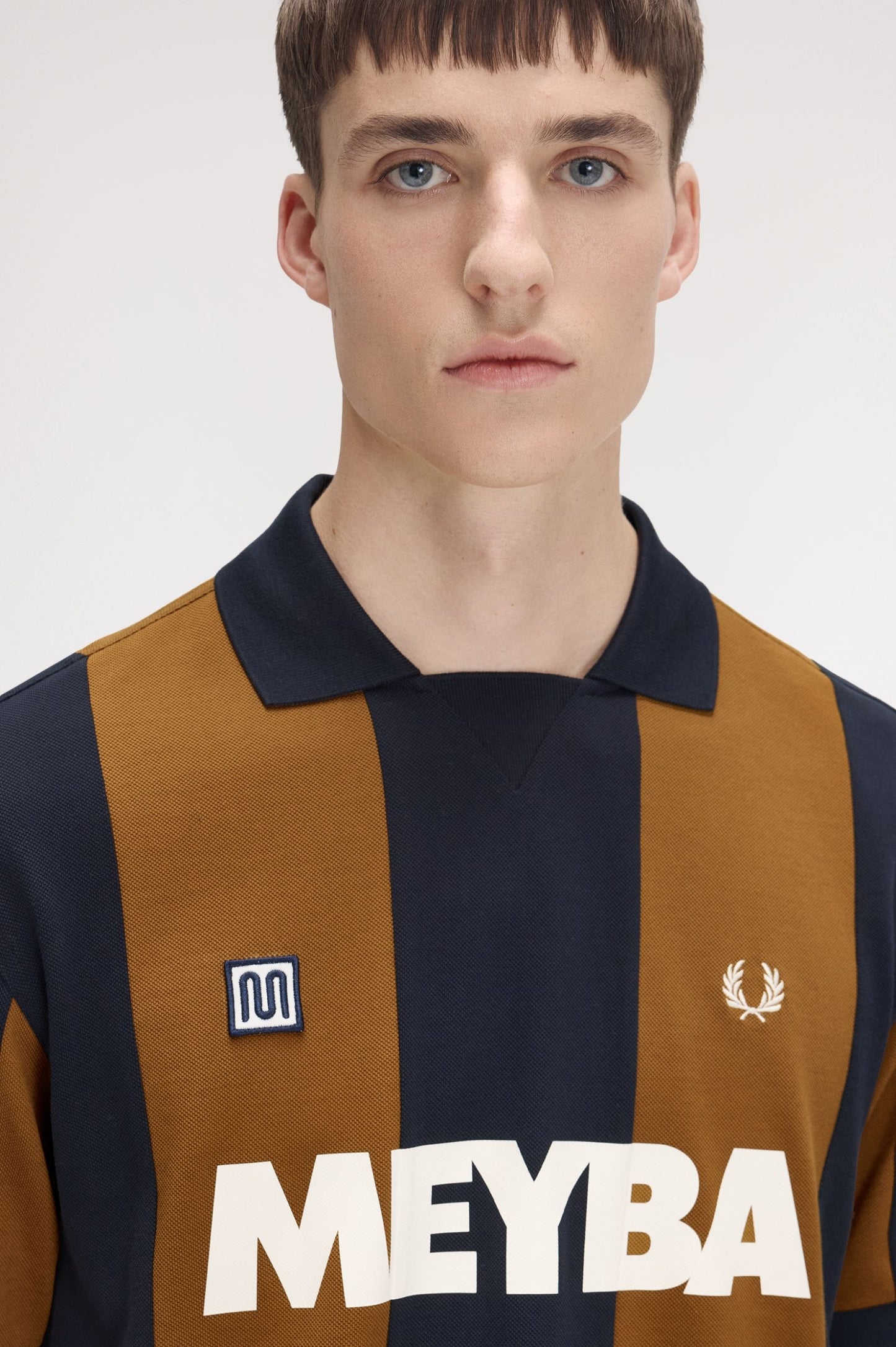 FRED PERRY X MEYBA PIQUE COTTON STRIPED POLO SHIRT BLACK/BROWN XL RRP £99 BNWT
