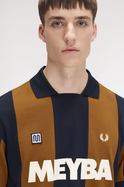FRED PERRY X MEYBA PIQUE COTTON STRIPED POLO SHIRT BLACK/BROWN XL RRP £99 BNWT