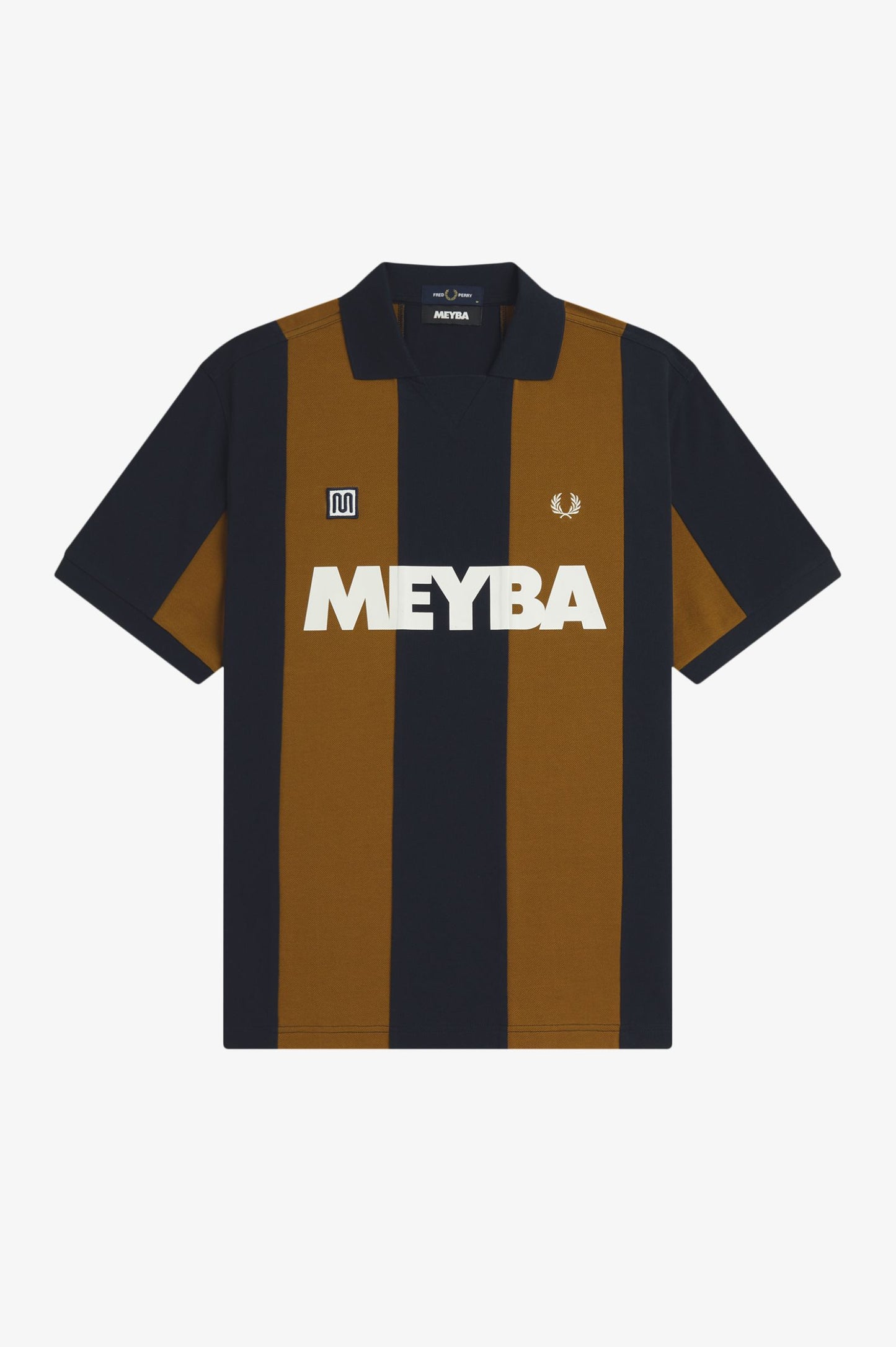 FRED PERRY X MEYBA PIQUE COTTON STRIPED POLO SHIRT BLACK/BROWN XL RRP £99 BNWT