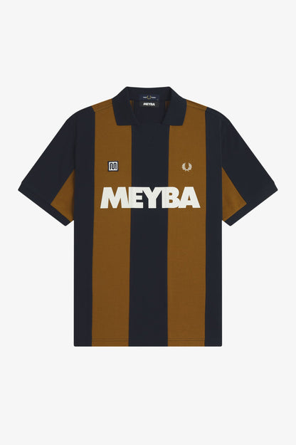 FRED PERRY X MEYBA PIQUE COTTON STRIPED POLO SHIRT BLACK/BROWN XL RRP £99 BNWT