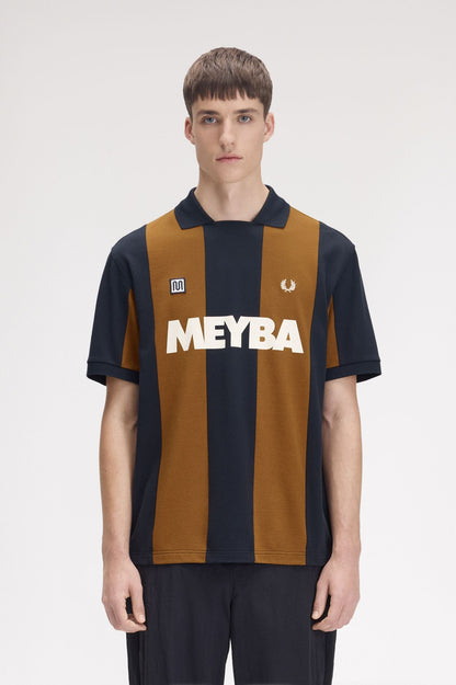 FRED PERRY X MEYBA PIQUE COTTON STRIPED POLO SHIRT BLACK/BROWN XL RRP £99 BNWT