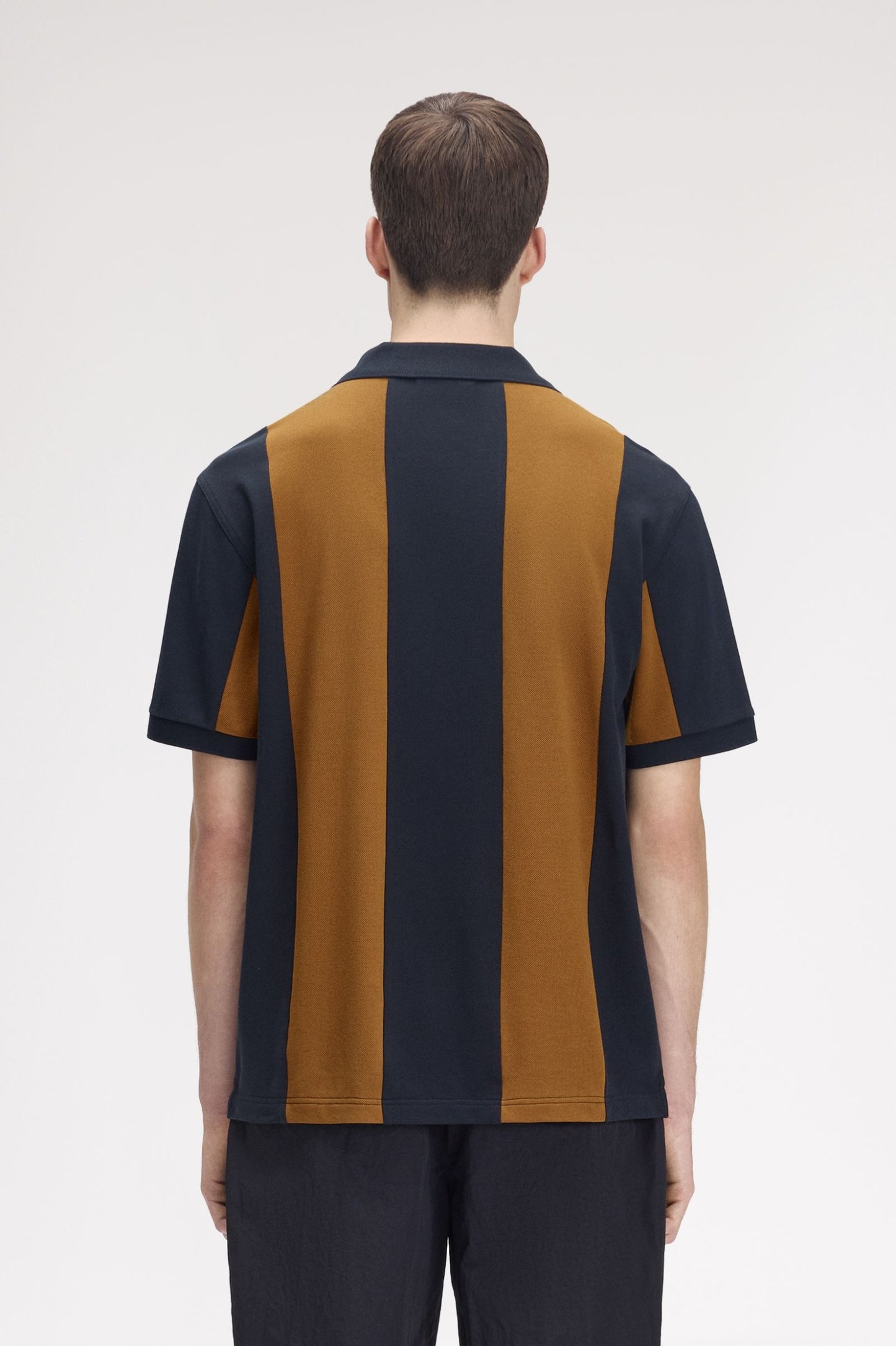 FRED PERRY X MEYBA PIQUE COTTON STRIPED POLO SHIRT BLACK/BROWN XL RRP £99 BNWT