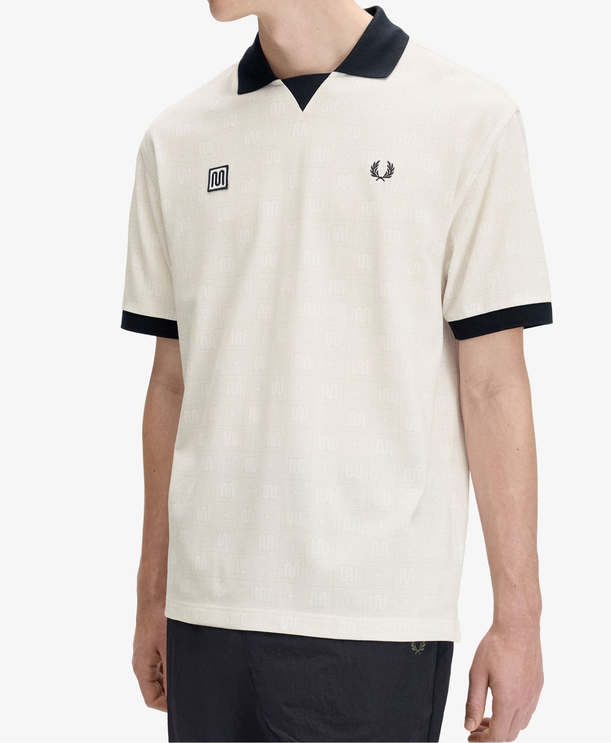 FRED PERRY X MEYBA PRINTED POLO SHIRT ECRU/BLACK MEDIUM RRP £110 BNWT